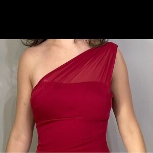 David's Bridal Red Asymmetrical Ruched Gown-Size 2